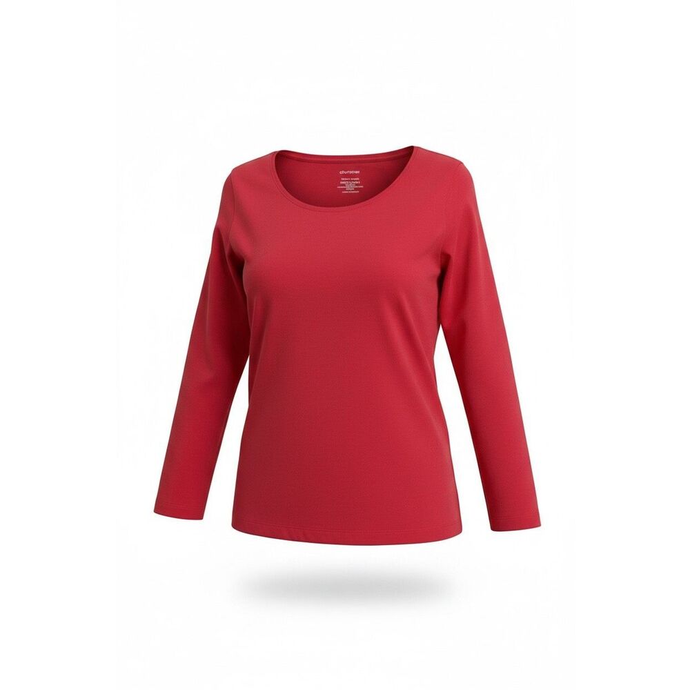 Chico's NWOT The Ultimate Tee Cotton Blend Long Sleeve T-Shirt Red Medium